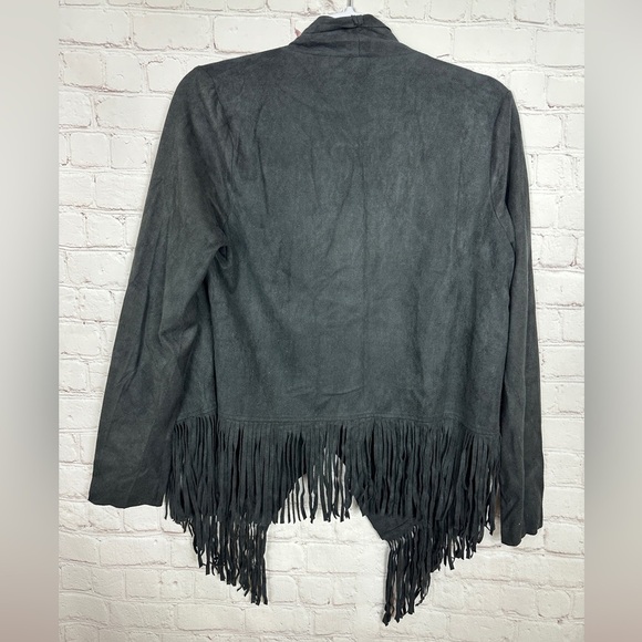 Mittoshop Western Boho Black Faux Suede Fringe Jacket, Sz M - Picture 4 of 4